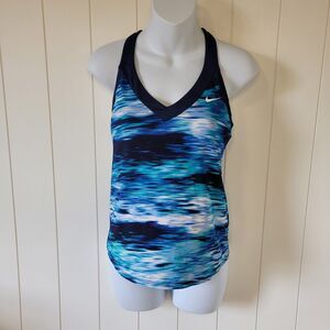 Nike Swim Tankini Top Size Small Blue White Beach Watercolor